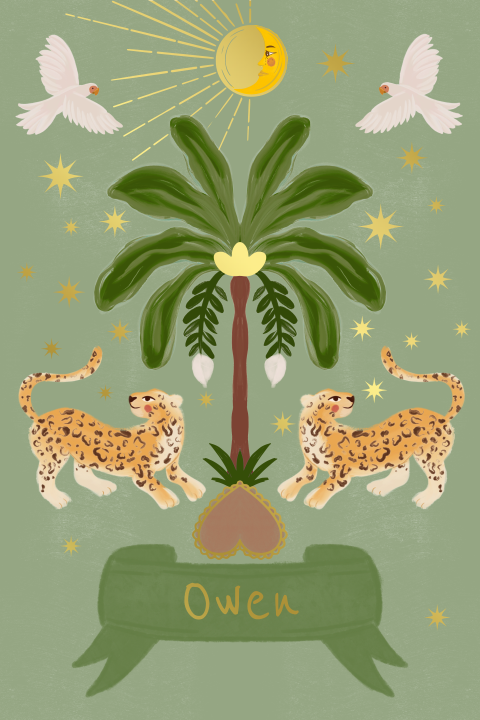 Geboortekaartje panters en de palmboom groen