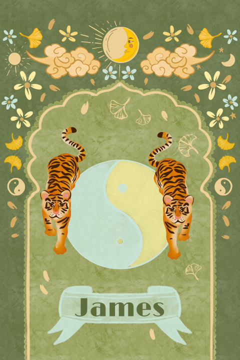 Tuinbord lopende tijgers en Yin yang groen met lichtblauw 40 x 60 cm