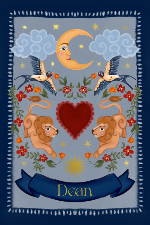 Geboortekaartje symmetrische leeuwen blauw