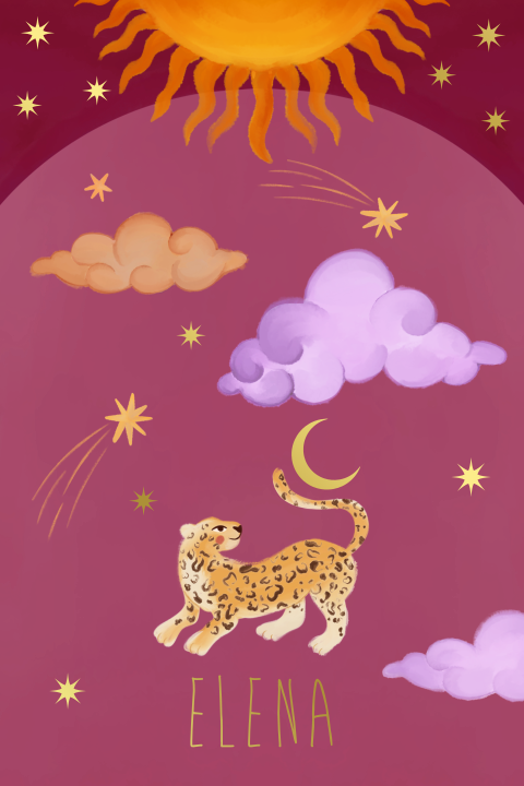 Geboortekaartje wolken en panter roze