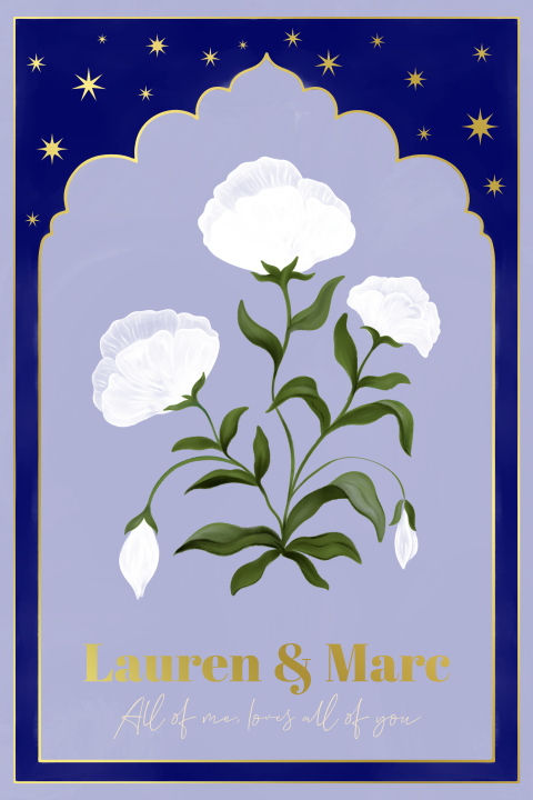 Trouwkaart bloemen blauw
