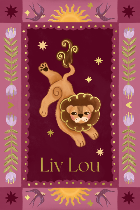 Geboortekaartje leeuw paars roze