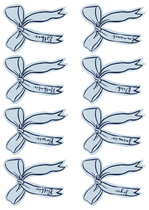 Naamkaartjes blauwe strikjes