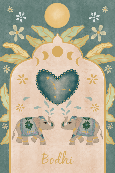 Raamsticker Indische olifanten petrol 40x60 cm