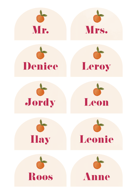 Naamkaartjes sinaasappels boog