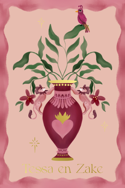 Save the date leeuwen vaas roze