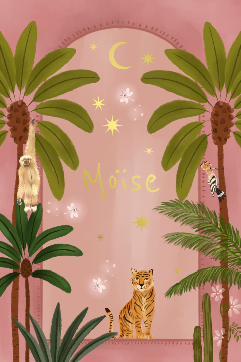 Geboortekaartje tijger jungle roze