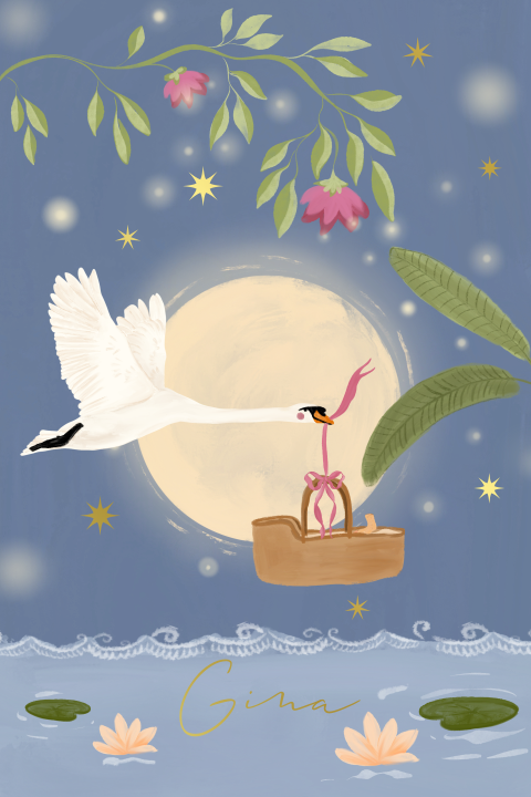 Poster zwaan en de baby blauw