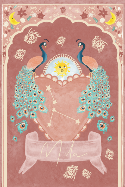 Tuinbord pauwen vintage roze 40x60 cm