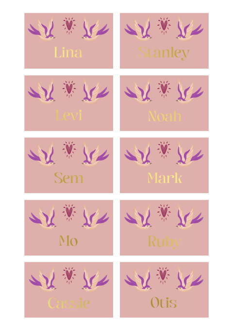 Naamkaartjes zwaluw roze