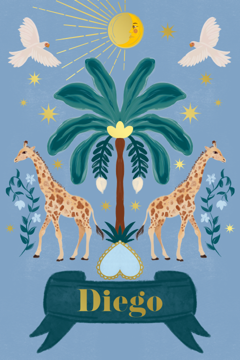 Giraffen en de palmboom blauw