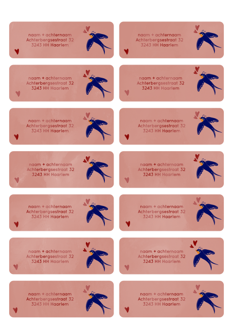 Adresstickers zwaluw roze