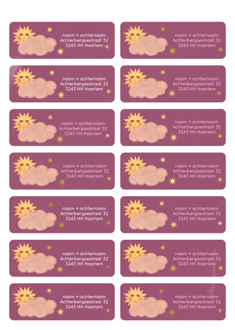 Adresstickers zon en wolk roze