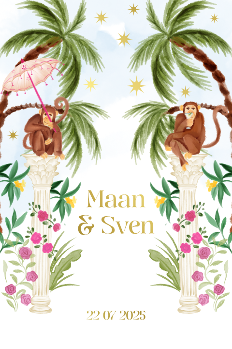 Trouwkaart apen pilaren wit