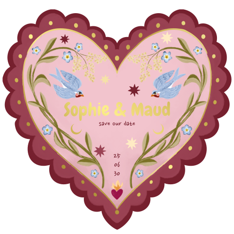 Save the date hart en zwaluwen roze