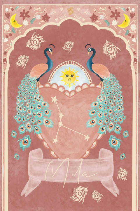 Raamsticker pauwen vintage roze 40x60 cm