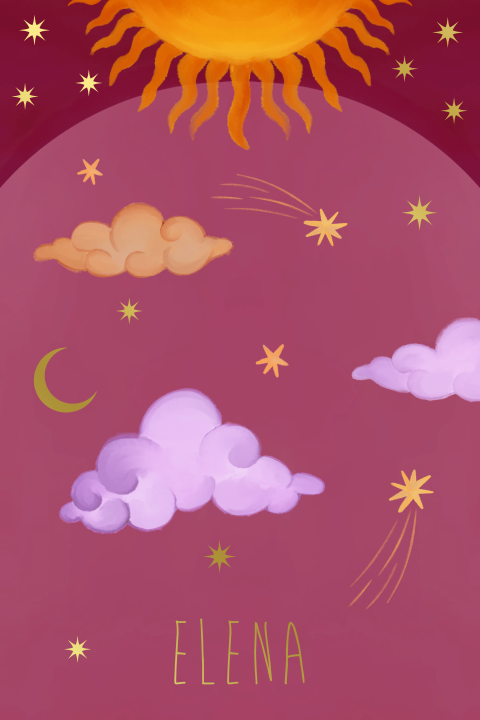 Geboortekaartje wolken en zon roze