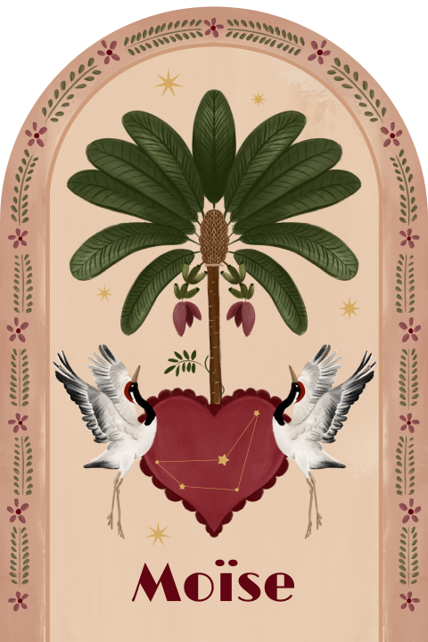 Geboortebord kraanvogels en palm beige