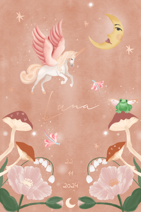 Geboortekaartje fantasie wonderland peach