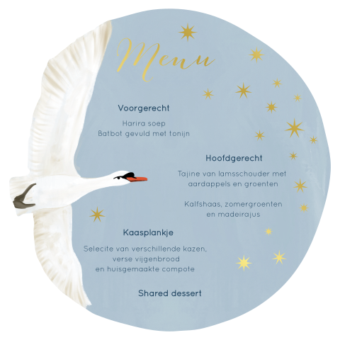 Menukaart zwaan blauw