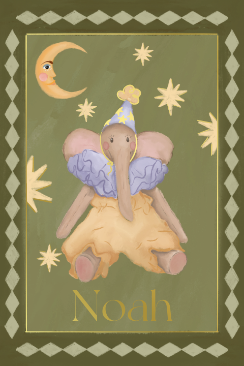 Geboortekaartje circus olifant groen
