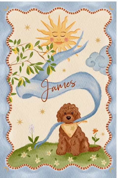 Raambord Labradoodle en citroenboom blauw