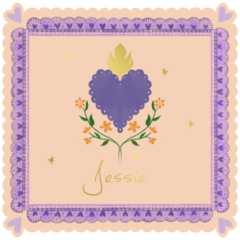 Geboortekaartje hart met bloemen beige en lila