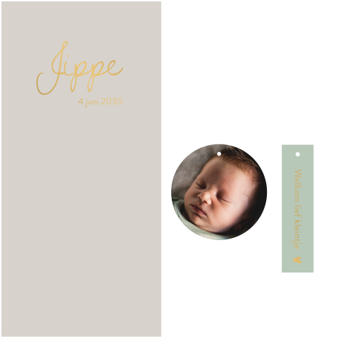 Geboortekaartje beige met labels en foto