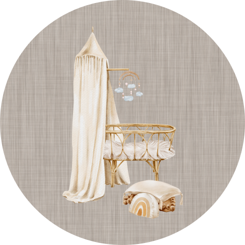 Sluitsticker linnenlook met babykamer