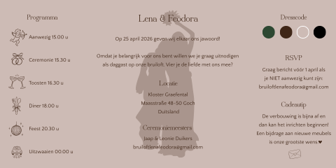 Trouwkaart bruin mat goud theatervouw