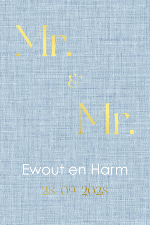 Trouwkaart homo huwelijk blauw linnen