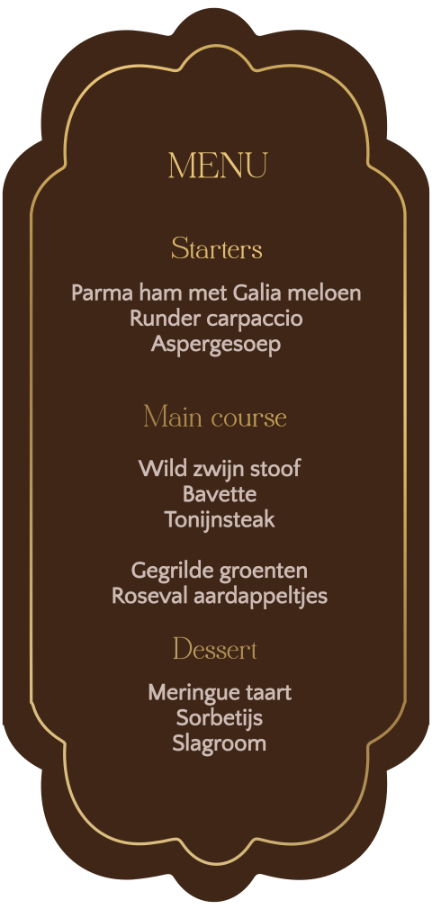 Menukaart donkerbruin espresso goud