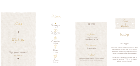 trouwkaart pocketfold handgeschept linnen look mat goudfolie