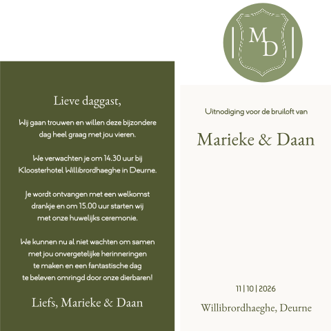 Stapelkaart met monogram groen creme