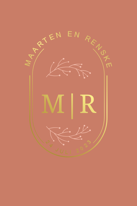 Trouwkaart terra met goudfolie en takjes