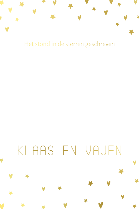 Trouwkaart kalkpapier sterren hartjes goudfolie