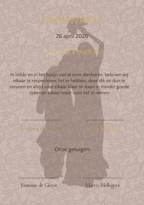 Trouwakte beige bruin matgoud