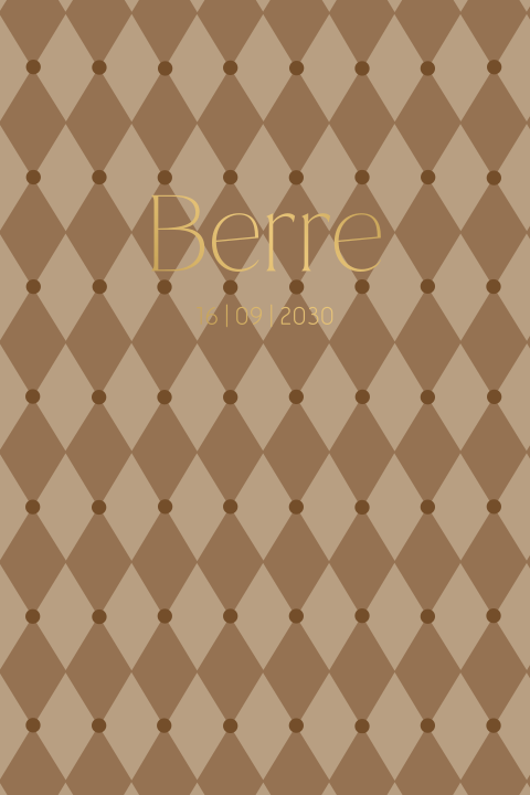 Geboortekaartjebeige ruit goudfolie