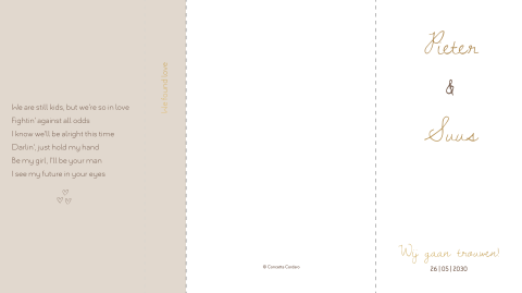 Trouwkaart drieluik mapje wit beige mat goud