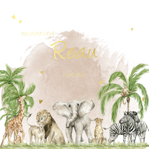 Geboorte poster jungle thema goudfolie