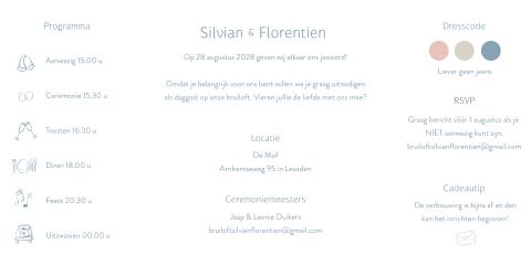 Trouwkaart wit blauw bloem luikvouw goudfolie