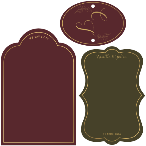 trouwkaart Bridgerton stijl groen bordeaux goud