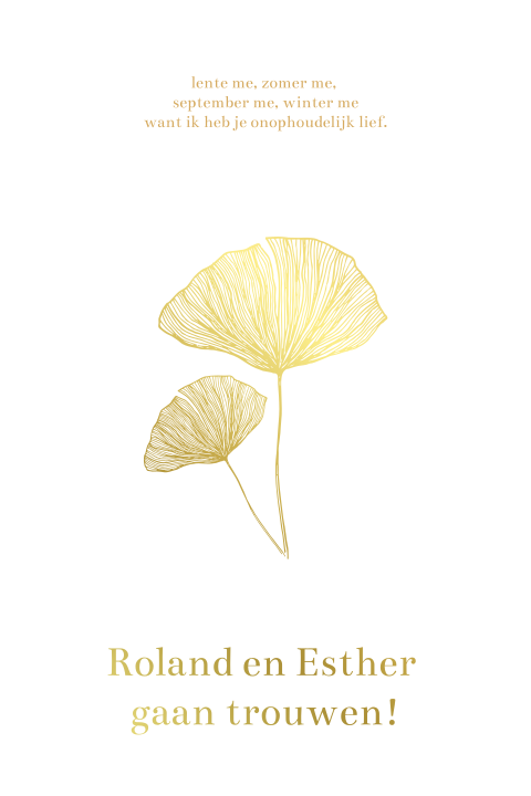 Trouwkaart kalkpapier goudfolie bloem