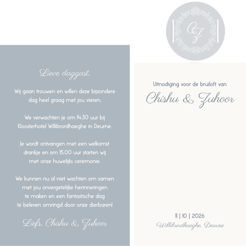 Stapelkaart met monogram blauw