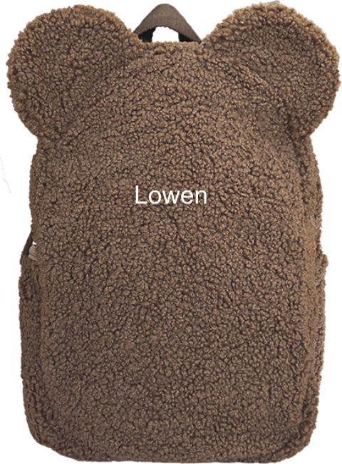 Teddy rugzak met naam en oortjes taupe