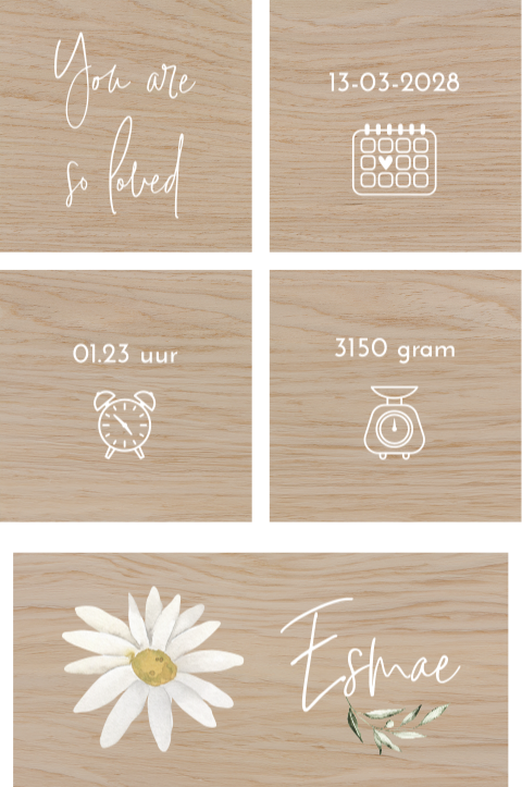 Houten blokken bedrukken witte bloem
