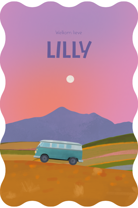 Geboortekaartje Landschap Camper Roze Paars Lilly