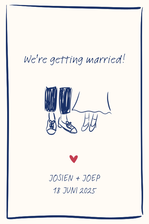 Trouw Uitnodiging Getekend bruidspaar Josien Joep