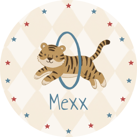 Muurcirkel circus tijger hoepel blauw Mexx