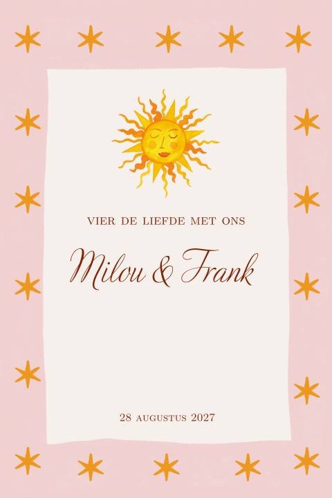 Trouwuitnodiging zon sterren rand Milou & Frank